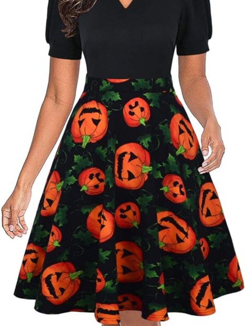 Women’s Summer Puff Sleeve Fit & Flare Dress with Pockets – Casual & Semi